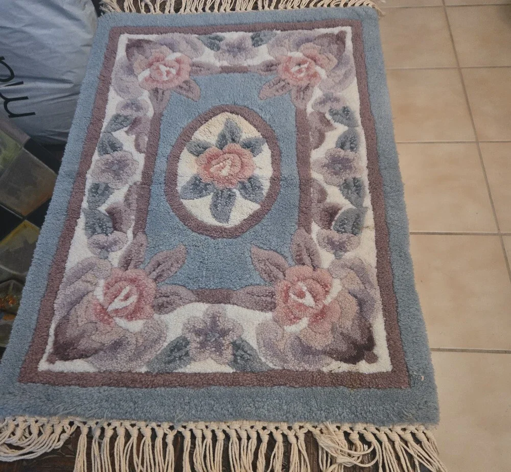 Canon Floral Chenille Door Mat in Light Blue, Pink and Cream